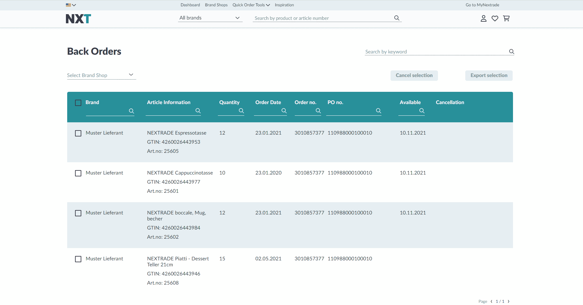 Order Backlogs on Nextrade