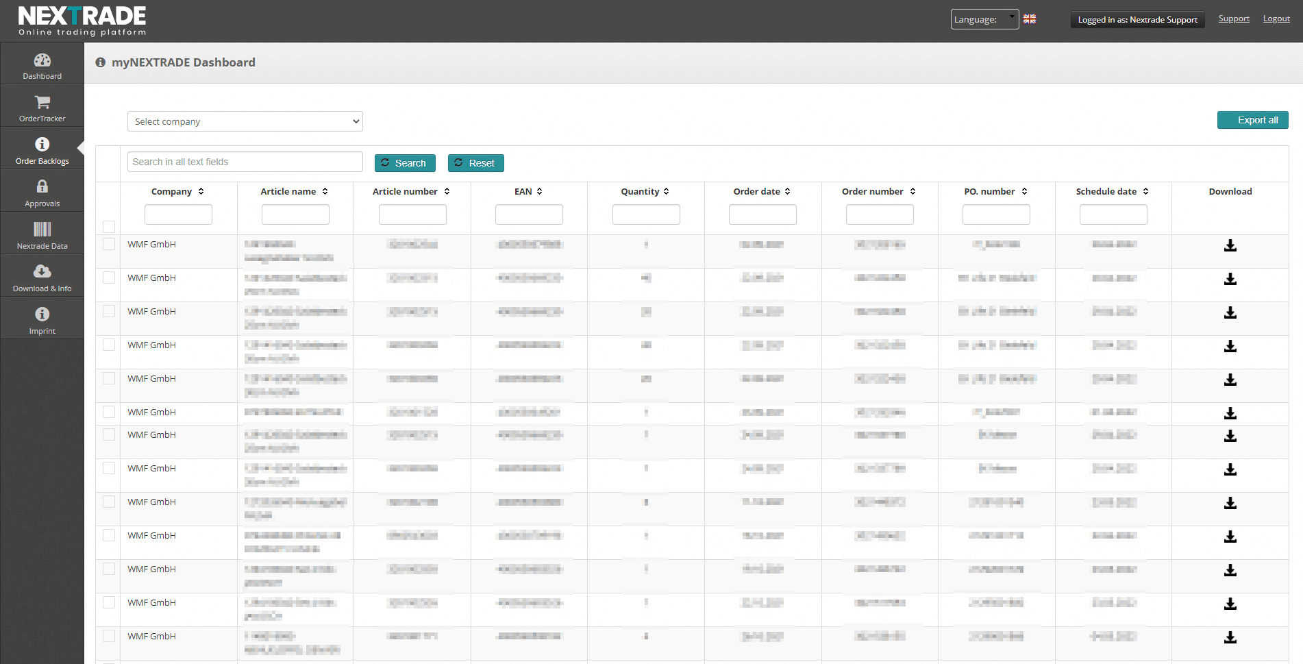 Order Backlogs on Nextrade